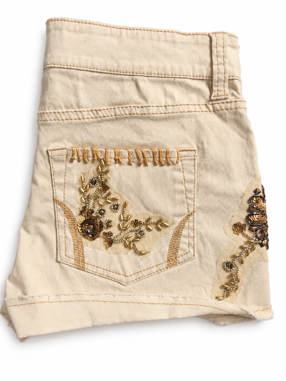 BKE Boutique Beaded Embellished Cream Women's Jeans Shorts Size 25 Retail $75.00